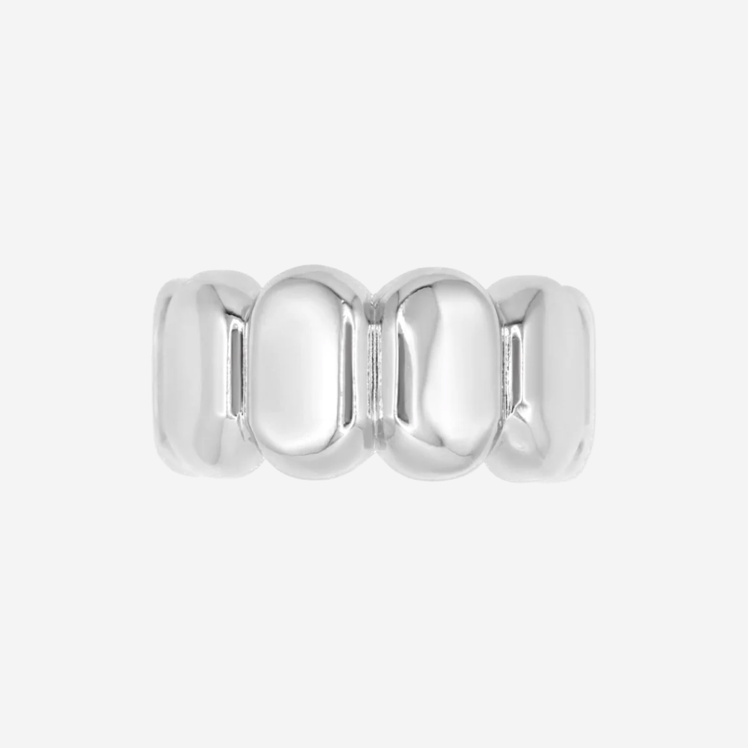 Silver metal ponytail cuff made of rhodium plated brass